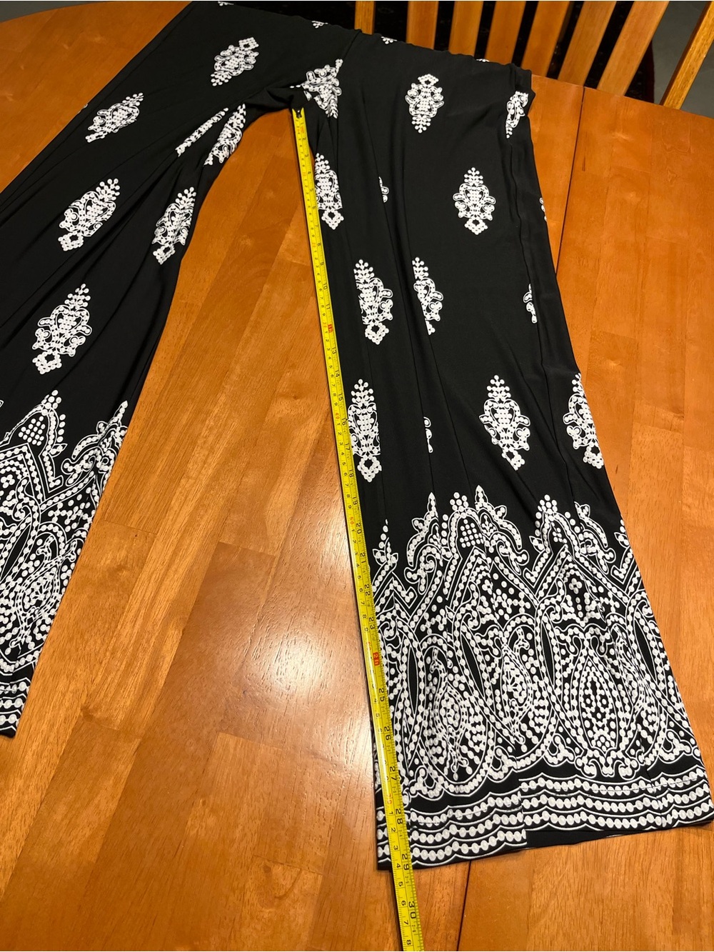 Roz & Ali Black Wide Leg Pants with White Medallion and Border Print - Picture 6 of 9
